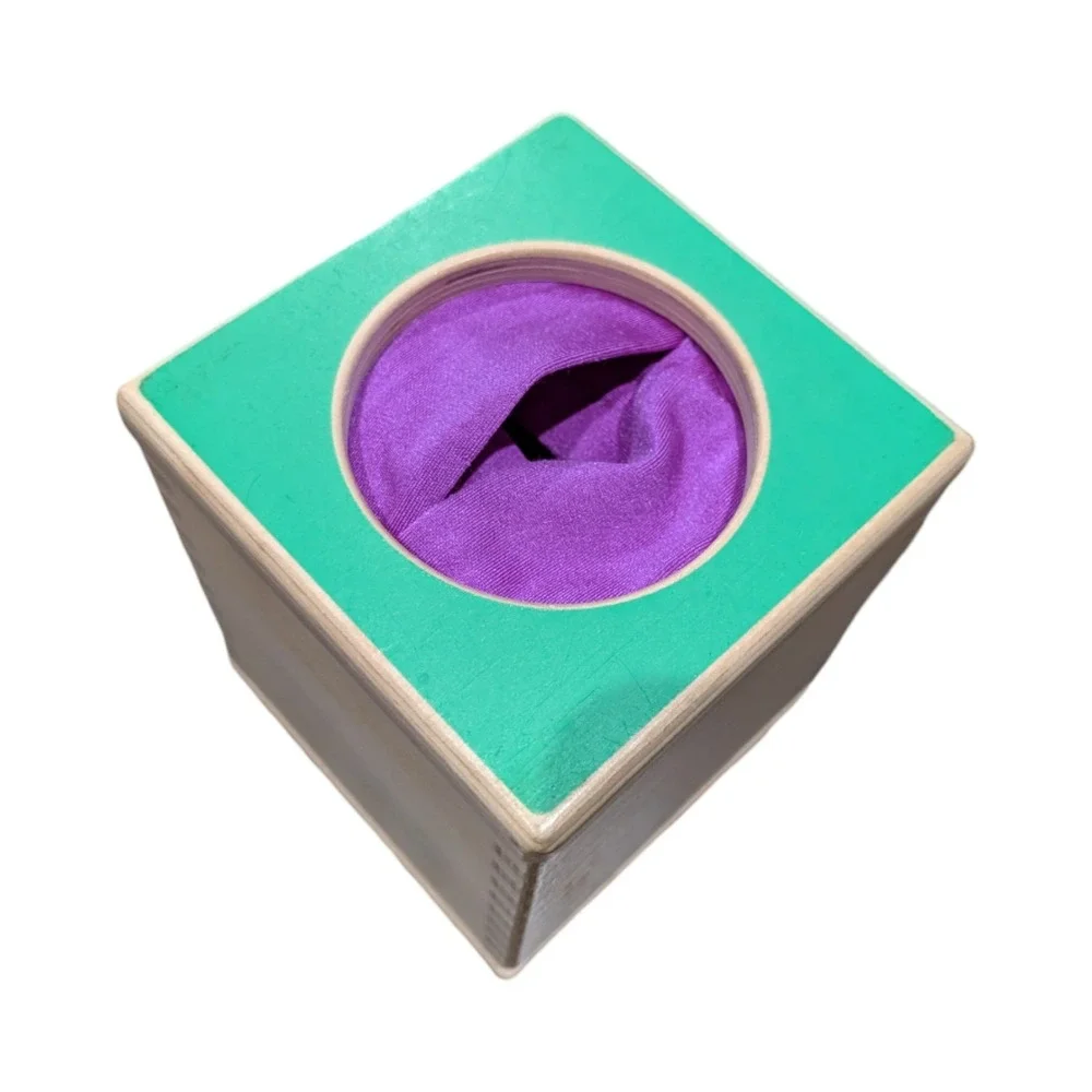 Lovevery Wooden Tissue Box Toy with 6 Scarves | Montessori Sensory Toy